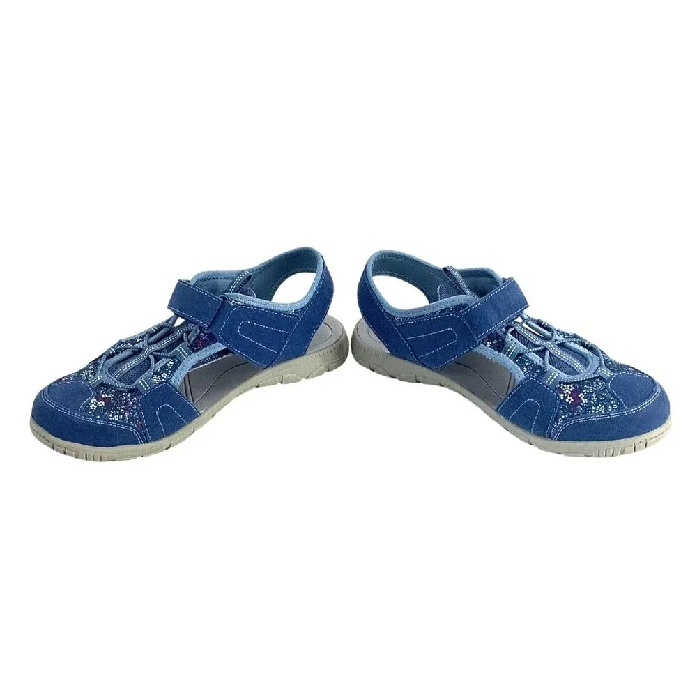 Lands' End Water Repellent ADJ Closed Toe Sport Sandals Blue Flora Size 9B - Picture 7 of 11